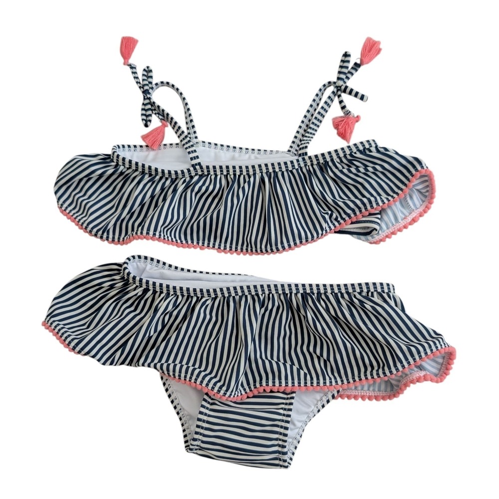Jessica Simpson Toddler Girls 2-Piece Bathing Suit Bikini Size 4T Navy Blue/Pink